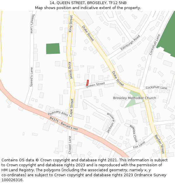 14, QUEEN STREET, BROSELEY, TF12 5NB: Location map and indicative extent of plot