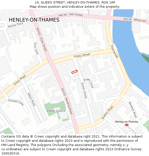 14, QUEEN STREET, HENLEY-ON-THAMES, RG9 1AP: Location map and indicative extent of plot