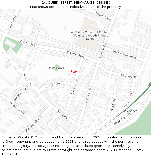 14, QUEEN STREET, NEWMARKET, CB8 8EX: Location map and indicative extent of plot