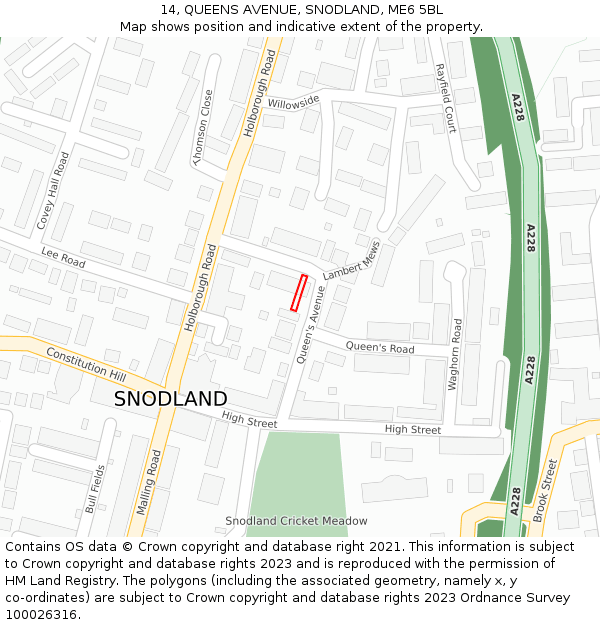 14, QUEENS AVENUE, SNODLAND, ME6 5BL: Location map and indicative extent of plot