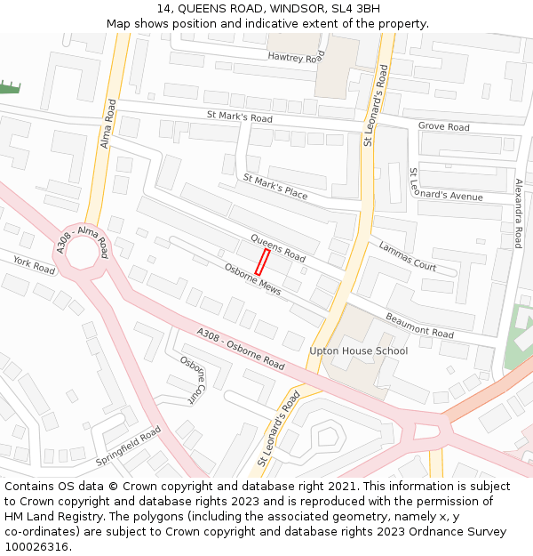 14, QUEENS ROAD, WINDSOR, SL4 3BH: Location map and indicative extent of plot