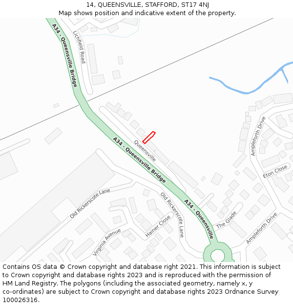 14, QUEENSVILLE, STAFFORD, ST17 4NJ: Location map and indicative extent of plot