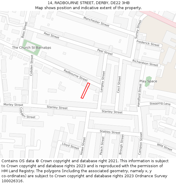 14, RADBOURNE STREET, DERBY, DE22 3HB: Location map and indicative extent of plot