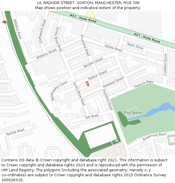 14, RADNOR STREET, GORTON, MANCHESTER, M18 7AP: Location map and indicative extent of plot