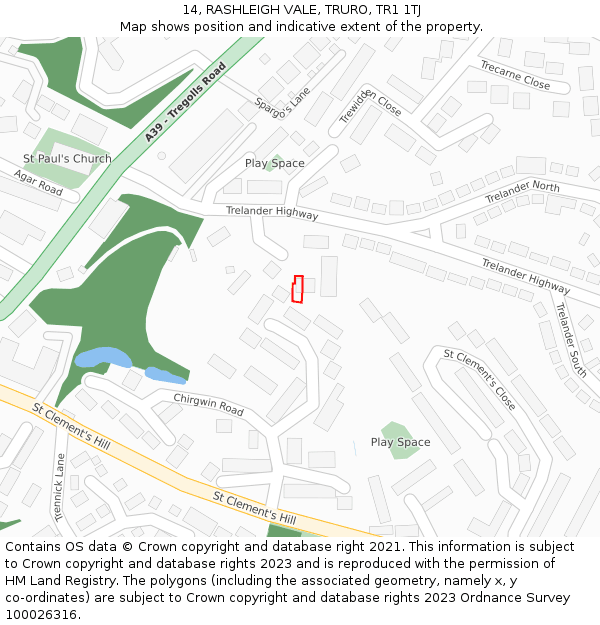 14, RASHLEIGH VALE, TRURO, TR1 1TJ: Location map and indicative extent of plot