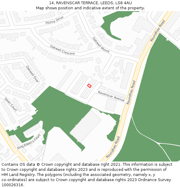 14, RAVENSCAR TERRACE, LEEDS, LS8 4AU: Location map and indicative extent of plot