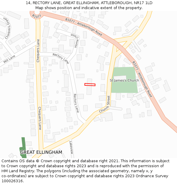 14, RECTORY LANE, GREAT ELLINGHAM, ATTLEBOROUGH, NR17 1LD: Location map and indicative extent of plot