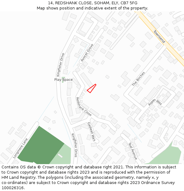 14, REDSHANK CLOSE, SOHAM, ELY, CB7 5FG: Location map and indicative extent of plot
