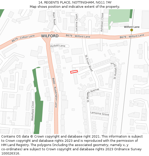14, REGENTS PLACE, NOTTINGHAM, NG11 7AY: Location map and indicative extent of plot