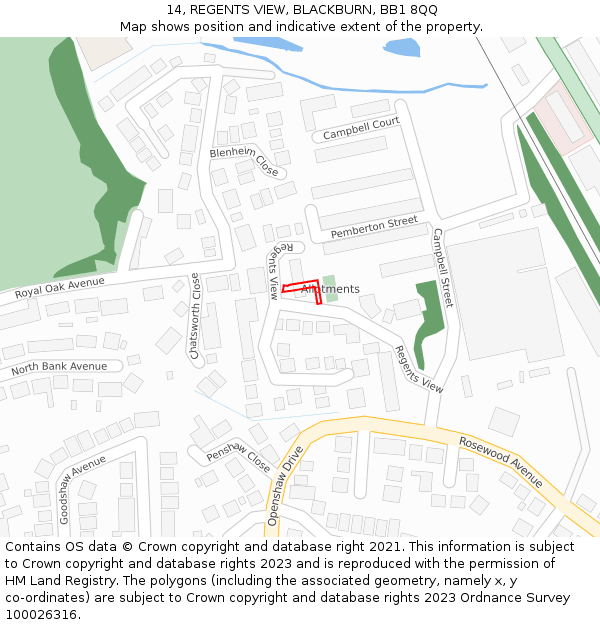 14, REGENTS VIEW, BLACKBURN, BB1 8QQ: Location map and indicative extent of plot