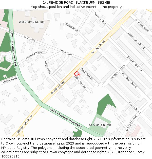 14, REVIDGE ROAD, BLACKBURN, BB2 6JB: Location map and indicative extent of plot