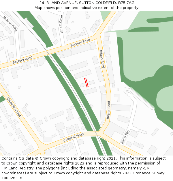 14, RILAND AVENUE, SUTTON COLDFIELD, B75 7AG: Location map and indicative extent of plot