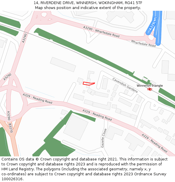 14, RIVERDENE DRIVE, WINNERSH, WOKINGHAM, RG41 5TF: Location map and indicative extent of plot