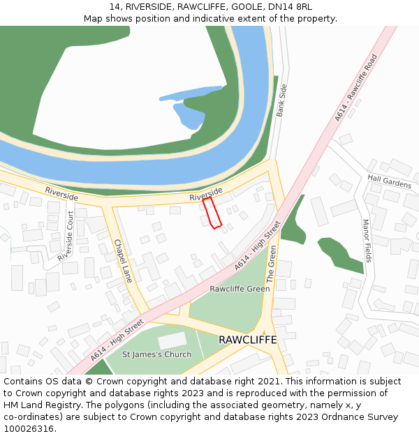 14, RIVERSIDE, RAWCLIFFE, GOOLE, DN14 8RL: Location map and indicative extent of plot