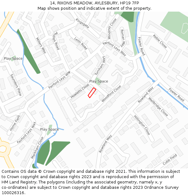 14, RIXONS MEADOW, AYLESBURY, HP19 7FP: Location map and indicative extent of plot