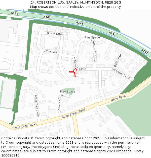 14, ROBERTSON WAY, SAPLEY, HUNTINGDON, PE28 2GG: Location map and indicative extent of plot