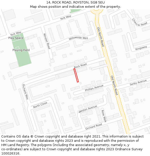 14, ROCK ROAD, ROYSTON, SG8 5EU: Location map and indicative extent of plot