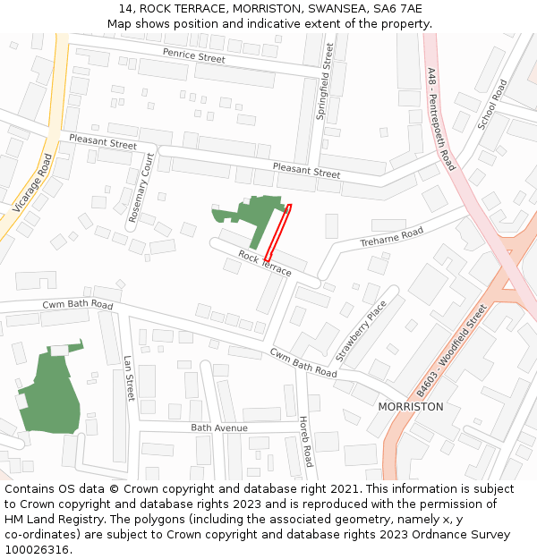 14, ROCK TERRACE, MORRISTON, SWANSEA, SA6 7AE: Location map and indicative extent of plot
