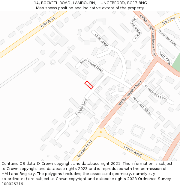 14, ROCKFEL ROAD, LAMBOURN, HUNGERFORD, RG17 8NG: Location map and indicative extent of plot
