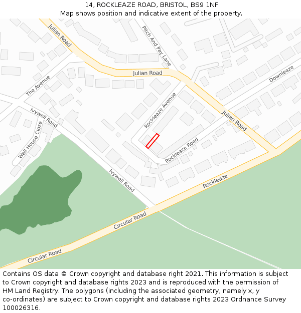 14, ROCKLEAZE ROAD, BRISTOL, BS9 1NF: Location map and indicative extent of plot