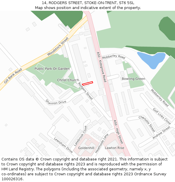 14, RODGERS STREET, STOKE-ON-TRENT, ST6 5SL: Location map and indicative extent of plot