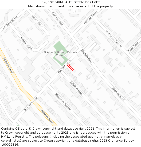 14, ROE FARM LANE, DERBY, DE21 6ET: Location map and indicative extent of plot