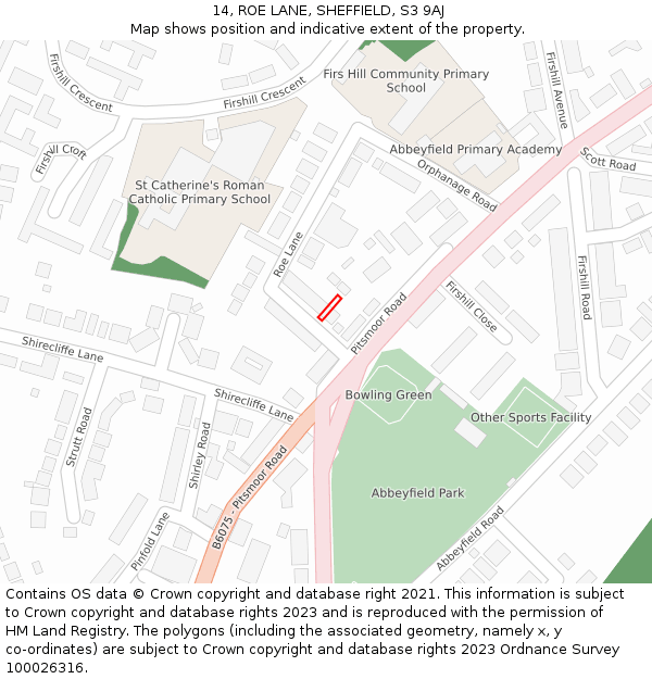 14, ROE LANE, SHEFFIELD, S3 9AJ: Location map and indicative extent of plot