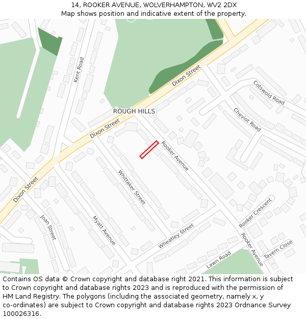 14, ROOKER AVENUE, WOLVERHAMPTON, WV2 2DX: Location map and indicative extent of plot