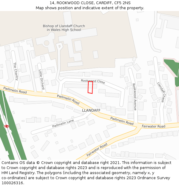 14, ROOKWOOD CLOSE, CARDIFF, CF5 2NS: Location map and indicative extent of plot