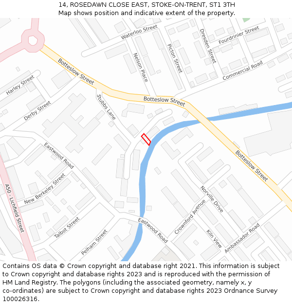 14, ROSEDAWN CLOSE EAST, STOKE-ON-TRENT, ST1 3TH: Location map and indicative extent of plot