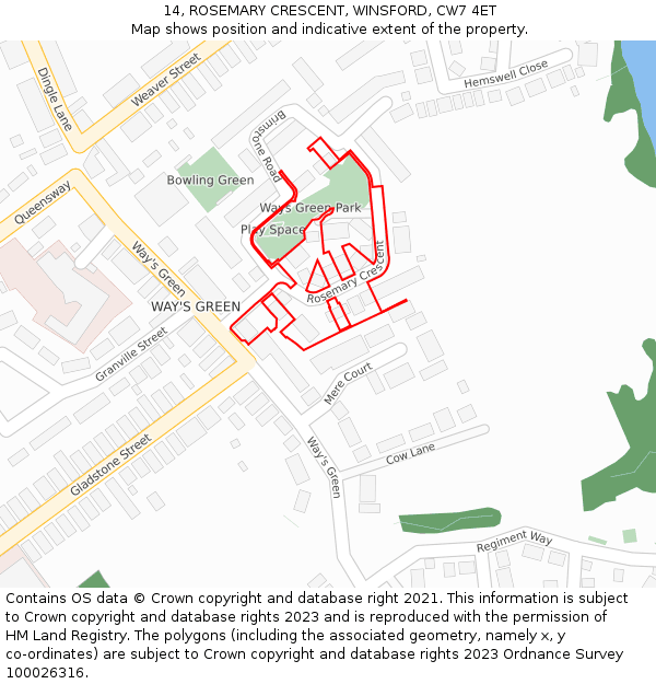 14, ROSEMARY CRESCENT, WINSFORD, CW7 4ET: Location map and indicative extent of plot