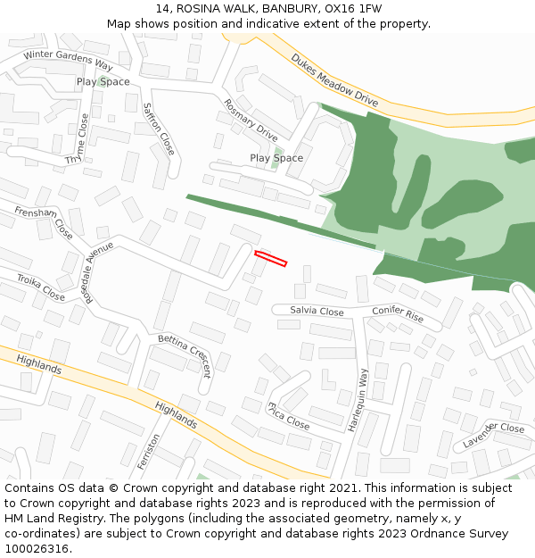 14, ROSINA WALK, BANBURY, OX16 1FW: Location map and indicative extent of plot