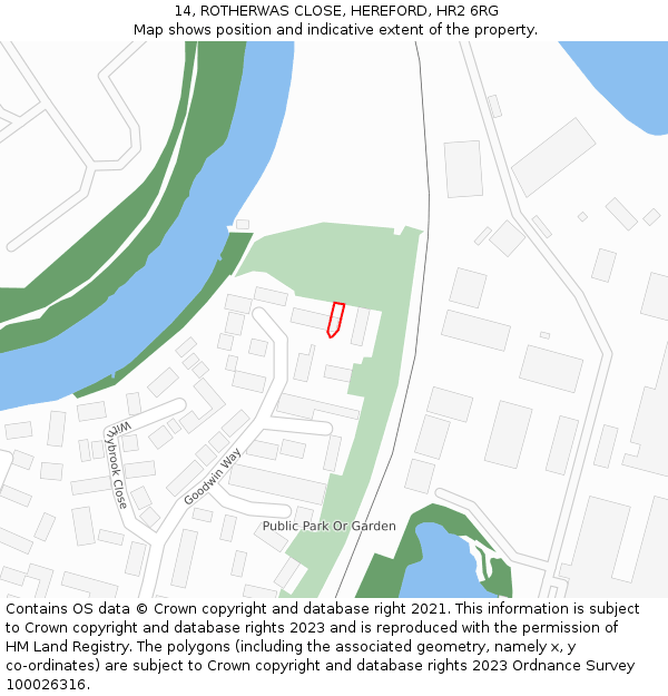 14, ROTHERWAS CLOSE, HEREFORD, HR2 6RG: Location map and indicative extent of plot