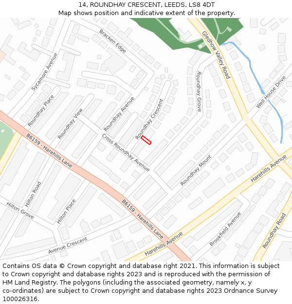 14, ROUNDHAY CRESCENT, LEEDS, LS8 4DT: Location map and indicative extent of plot