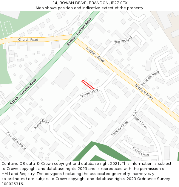 14, ROWAN DRIVE, BRANDON, IP27 0EX: Location map and indicative extent of plot