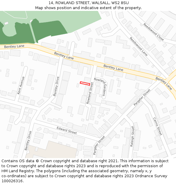 14, ROWLAND STREET, WALSALL, WS2 8SU: Location map and indicative extent of plot