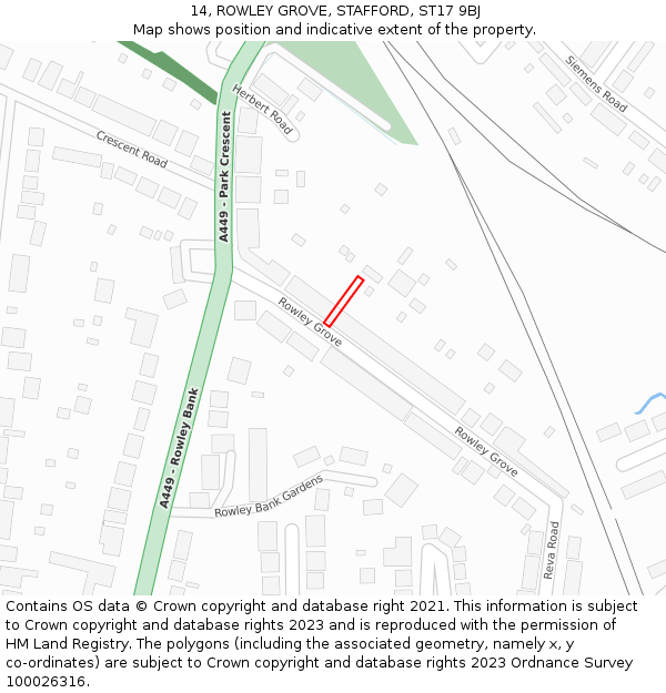 14, ROWLEY GROVE, STAFFORD, ST17 9BJ: Location map and indicative extent of plot