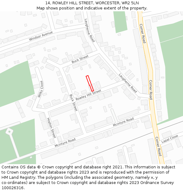 14, ROWLEY HILL STREET, WORCESTER, WR2 5LN: Location map and indicative extent of plot