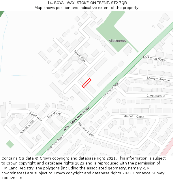 14, ROYAL WAY, STOKE-ON-TRENT, ST2 7QB: Location map and indicative extent of plot