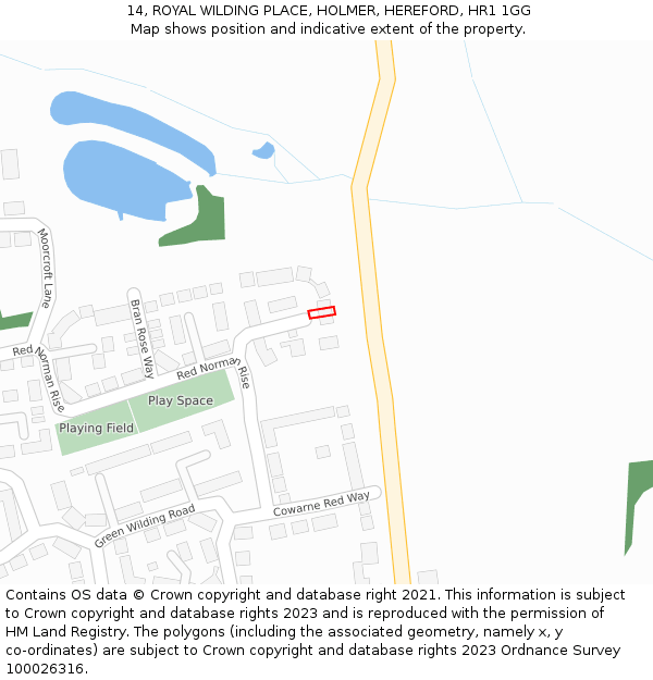 14, ROYAL WILDING PLACE, HOLMER, HEREFORD, HR1 1GG: Location map and indicative extent of plot