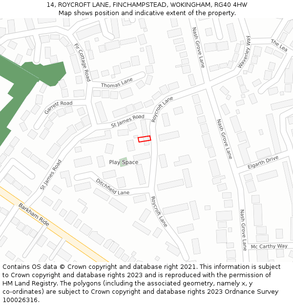 14, ROYCROFT LANE, FINCHAMPSTEAD, WOKINGHAM, RG40 4HW: Location map and indicative extent of plot