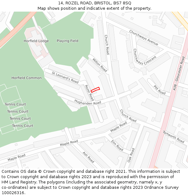 14, ROZEL ROAD, BRISTOL, BS7 8SQ: Location map and indicative extent of plot