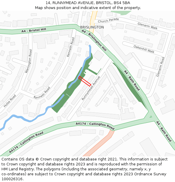 14, RUNNYMEAD AVENUE, BRISTOL, BS4 5BA: Location map and indicative extent of plot