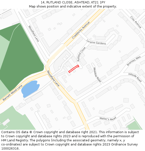 14, RUTLAND CLOSE, ASHTEAD, KT21 1PY: Location map and indicative extent of plot