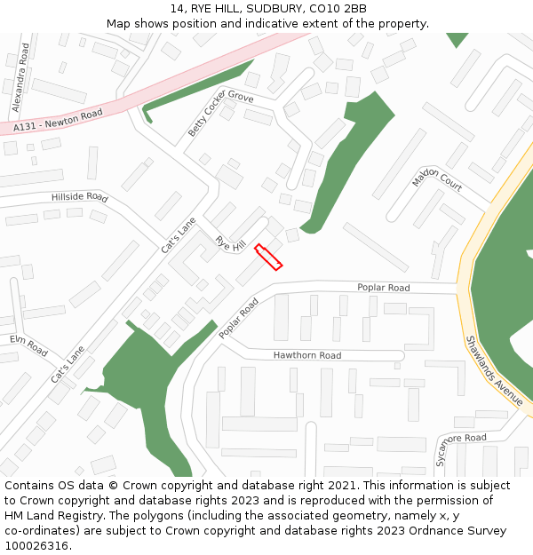 14, RYE HILL, SUDBURY, CO10 2BB: Location map and indicative extent of plot