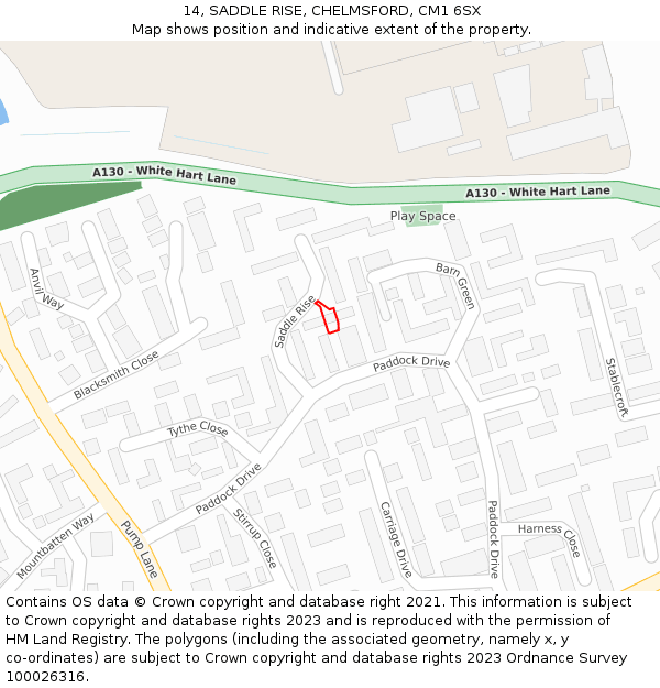 14, SADDLE RISE, CHELMSFORD, CM1 6SX: Location map and indicative extent of plot