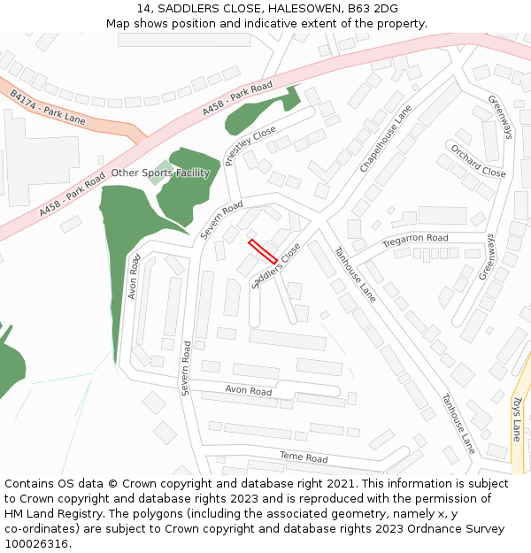14, SADDLERS CLOSE, HALESOWEN, B63 2DG: Location map and indicative extent of plot