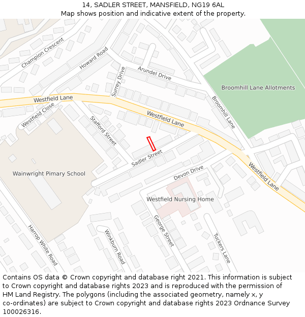 14, SADLER STREET, MANSFIELD, NG19 6AL: Location map and indicative extent of plot