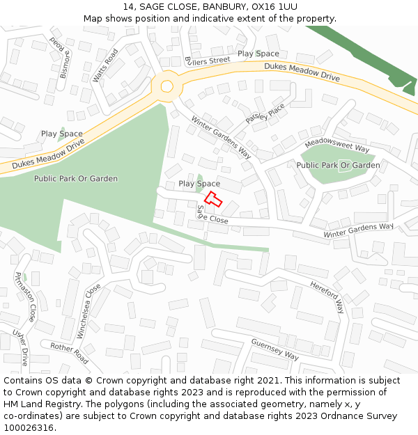 14, SAGE CLOSE, BANBURY, OX16 1UU: Location map and indicative extent of plot