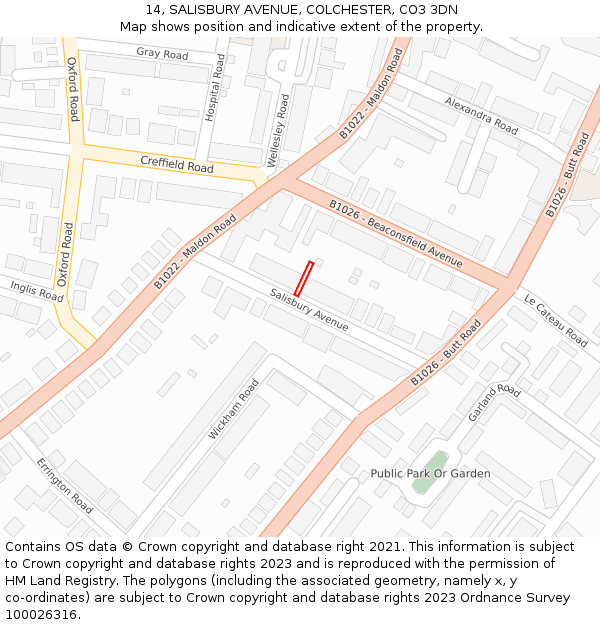 14, SALISBURY AVENUE, COLCHESTER, CO3 3DN: Location map and indicative extent of plot